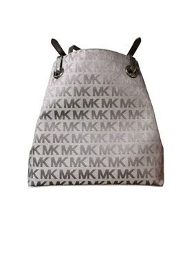 MICHAEL KORS NWT Jet Set Grab Bag Tote MK Logo Jacquard Gray/Ebny/Lug  MSRP $248